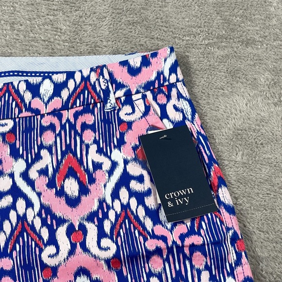 Nwt Crown & Ivy Caroline Shorts 14 Stretch Twill Classic Fit Blue Prairie‎ Artsy - Picture 2 of 13